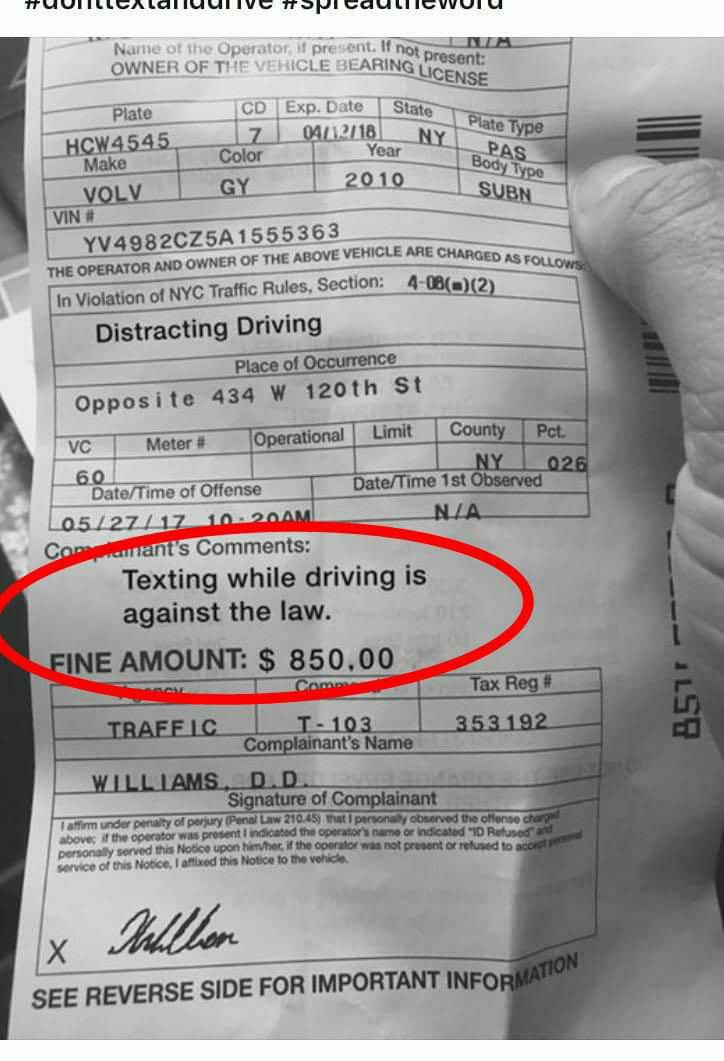 Verify cost of a distracted driving ticket in NY